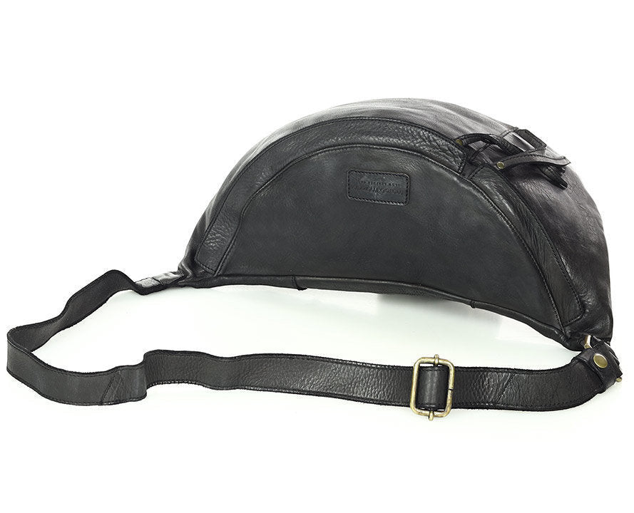 Große schwarz Bauchtasche Crossbody aus italienische leder für Damen und Herren mit reißverschluss Sacktaschen.com