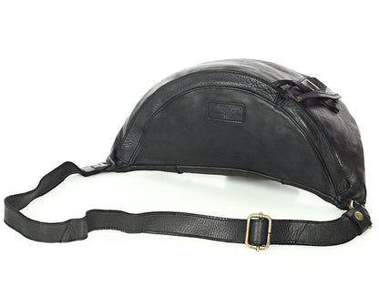 Große schwarz Bauchtasche Crossbody aus italienische leder für Damen und Herren mit reißverschluss Sacktaschen.com