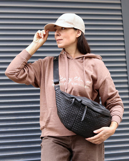 MOND 2 Große Unisex Bauchtasche - Crossbag aus Handgeflochtenes Echtleder m. RV.