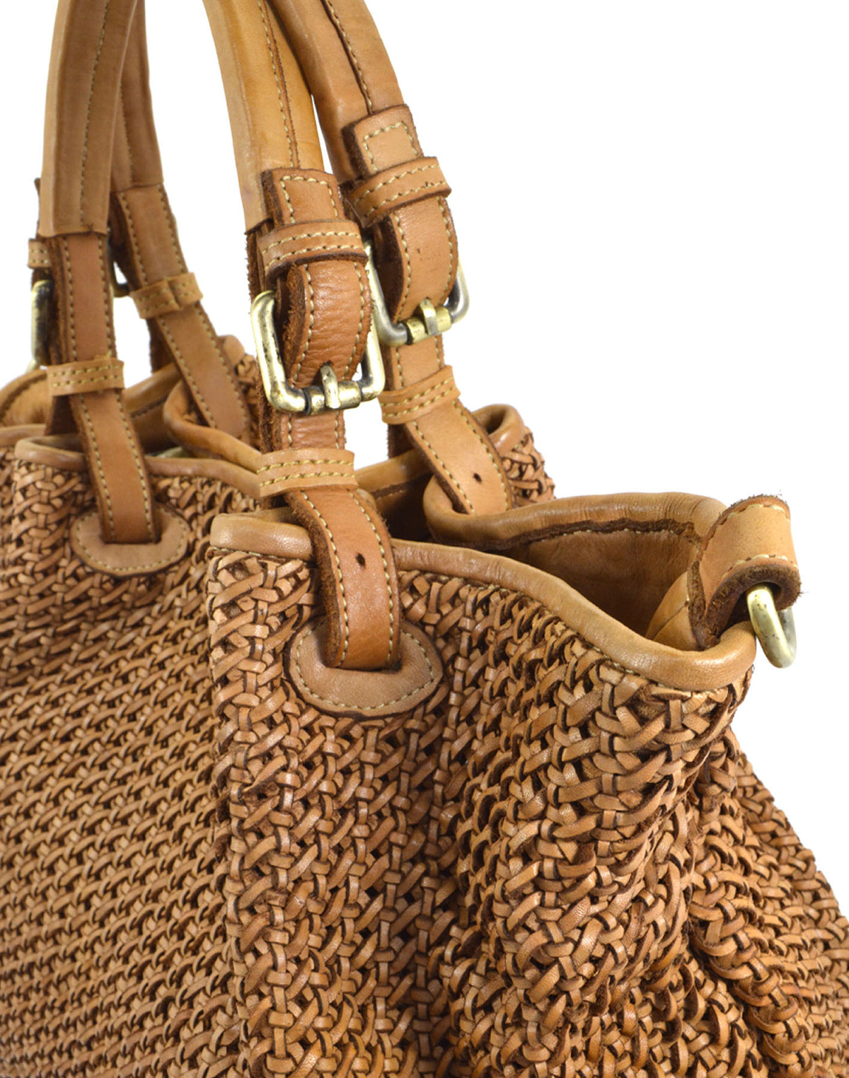Geflochtene Lederhandtasche mit verstellbarem Tragegriff