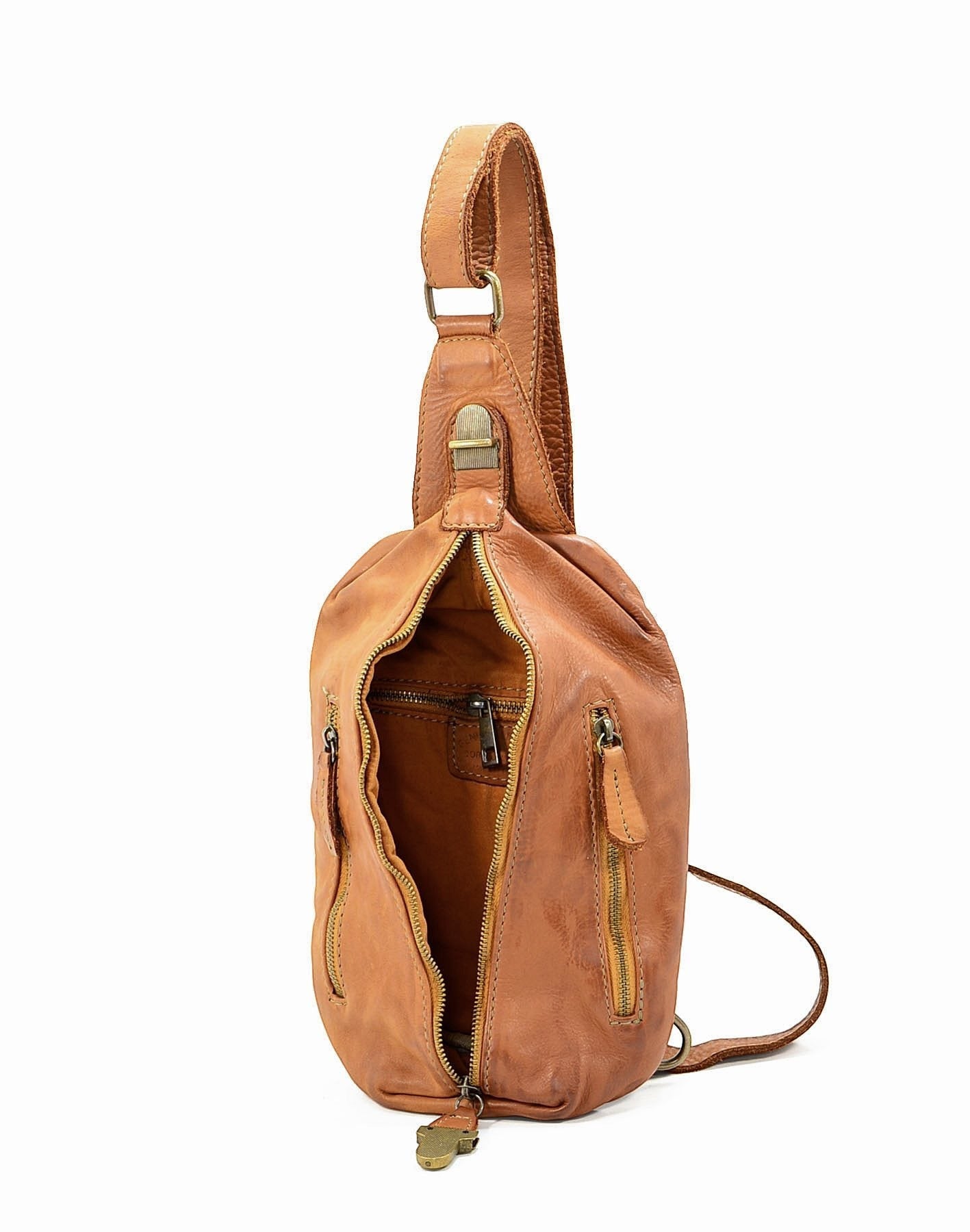 MARCO POLO● Große Leder Bauchtasche für Damen und Herren. Toscany Vintage Leder. Braun-cognac Sacktaschen.com
