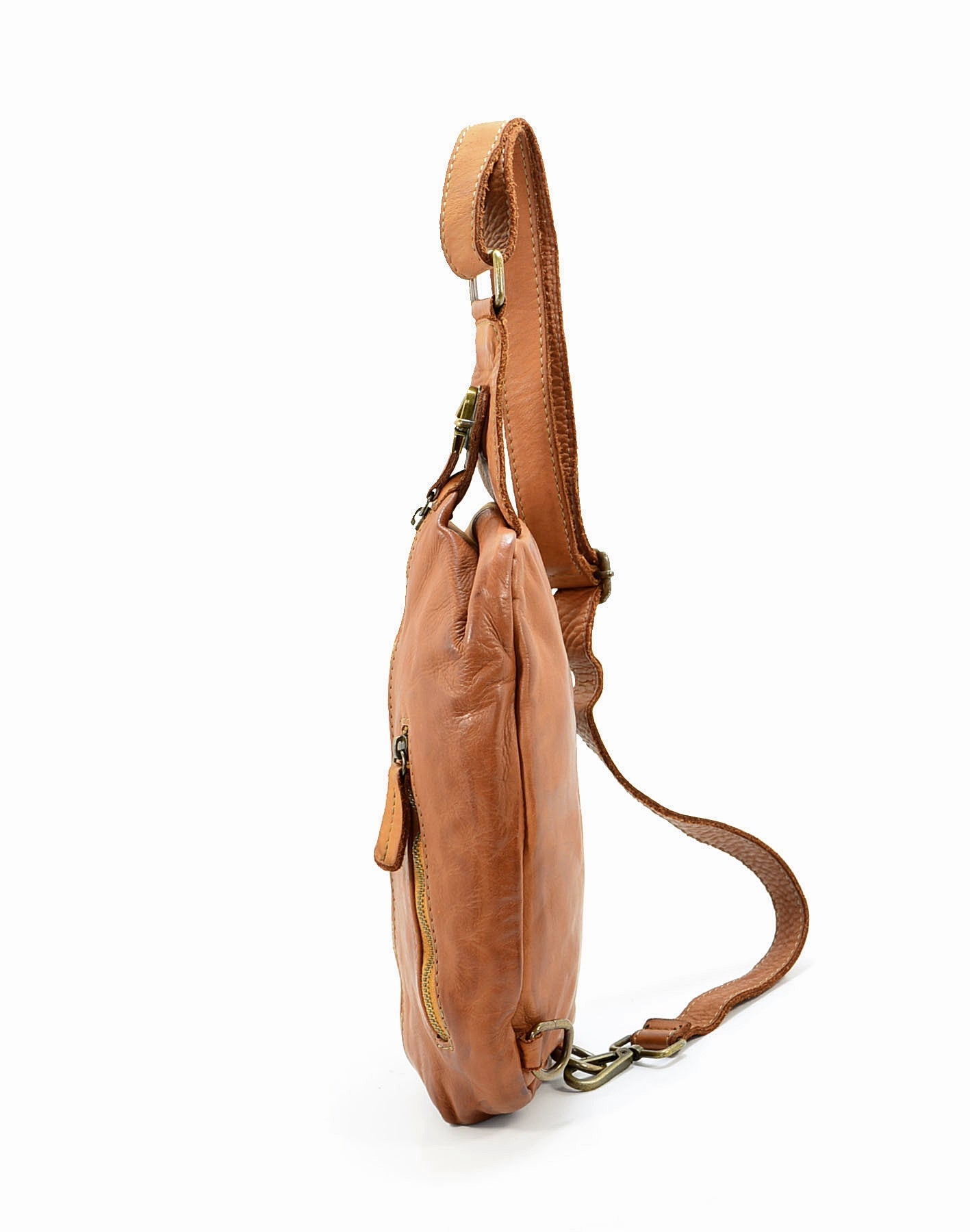 Large sling bag leather for women men braun cognac vintage italian