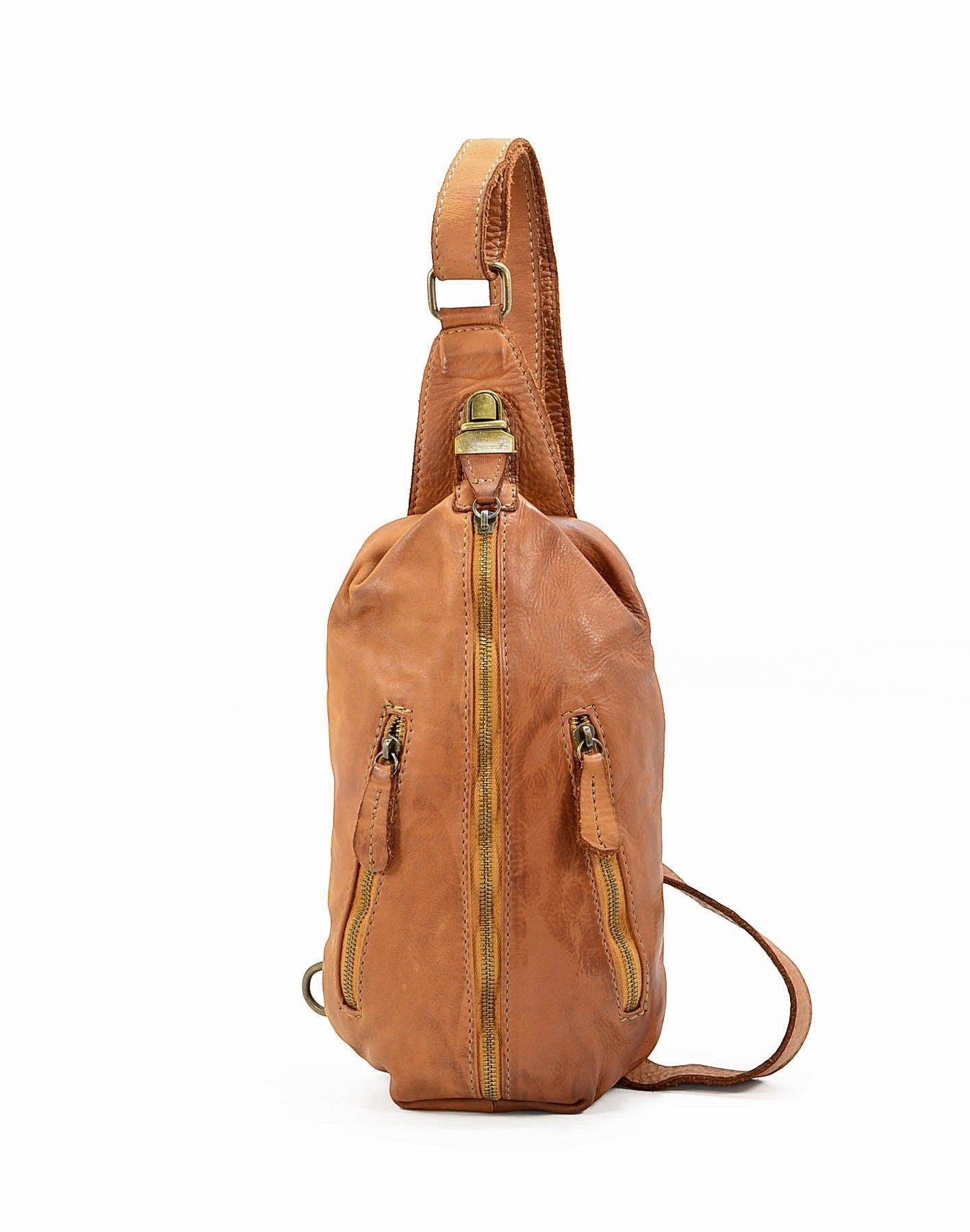 cognac MARCO POLO● Große Leder Bauchtasche für Damen und Herren. Toscany Vintage Leder. Braun-cognac Sacktaschen.com