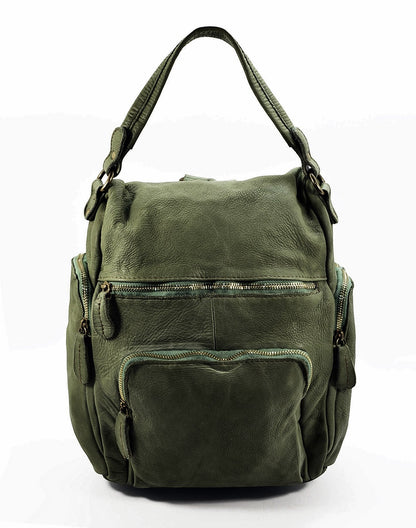 Dunkelgrün (EXPRESS) URBINO● 2-in-1 Leder City Rucksack Vintage für Damen und Herren mit mehreren Taschen Sacktaschen.com