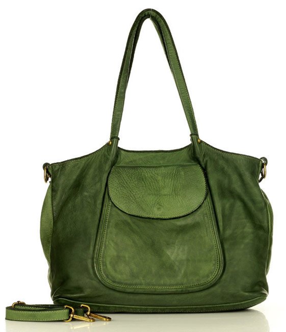 Große Schultertasche Damen Grün aus italienischem Leder hochwertige Verarbeitung Büro