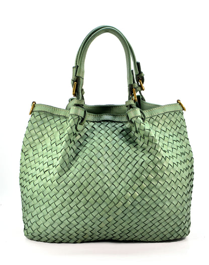 Grün Damen Lederhandtasche aus weichem italienischem Kalbsleder