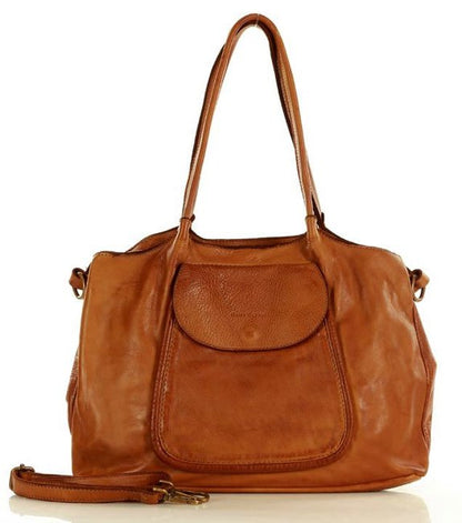 Handtasche Damen echtleder  Cognac Shopper Bag aus der Toskana handgefertigt