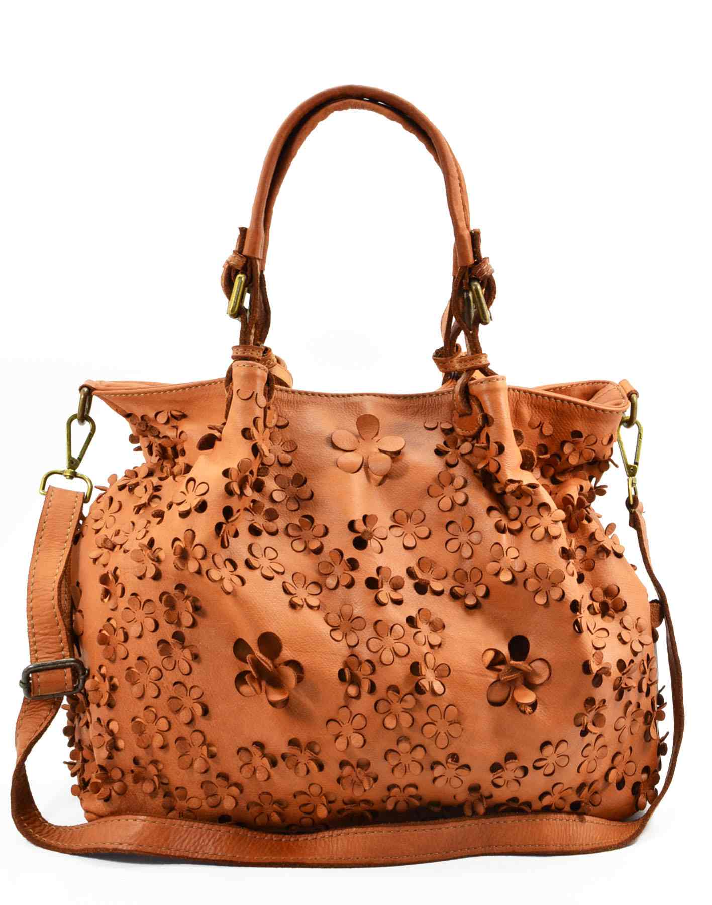 (outlet) FIORINO● XL leather bag handbag ladies made of Italian leather with floral pattern black
