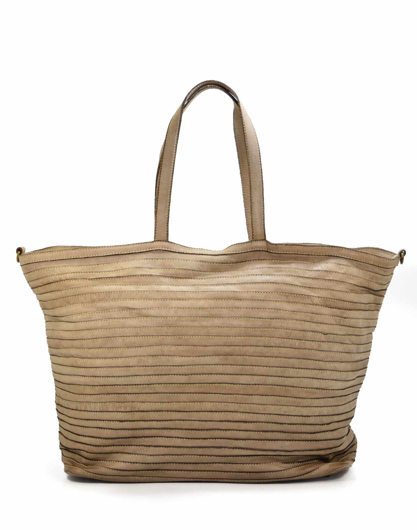 LINARE● Quilted leather handbag tote bag for women with vintage effect. Black & Brown Beige taupe