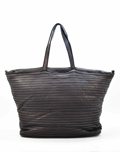 LINARE● Quilted leather handbag tote bag for women with vintage effect. Black & Brown Black