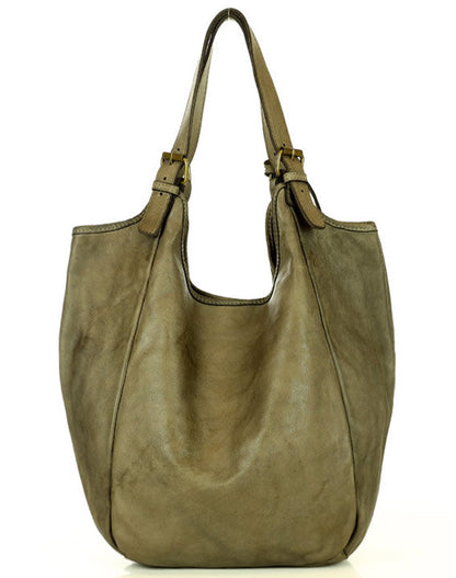 HOBO● Large ladies pouch bag made from Italian leather. Two-compartment bag Beige-Taupe