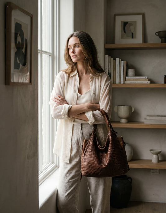 HOBO TRECCIA● Geflochtene Hobo Bag Damen aus italienischem Leder – Große Beuteltasche Schultertasche mit Flechtoptik Sacktaschen.com