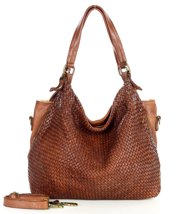 (EXPRESS) HOBO TRECCIA● Hobo bag ladies pouch bag made from braided leather cognac