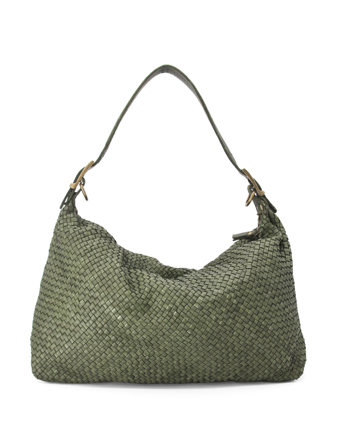 Große Damen-Schultertasche MONERA HOBO XL aus geflochtenem Echtleder in Grün