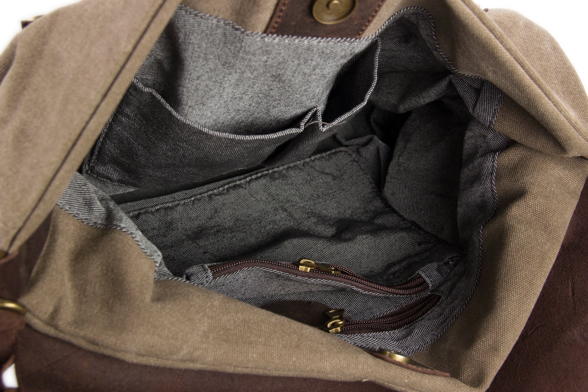 MAIL VINTAGE™ ladies canvas and leather shoulder bag - brown