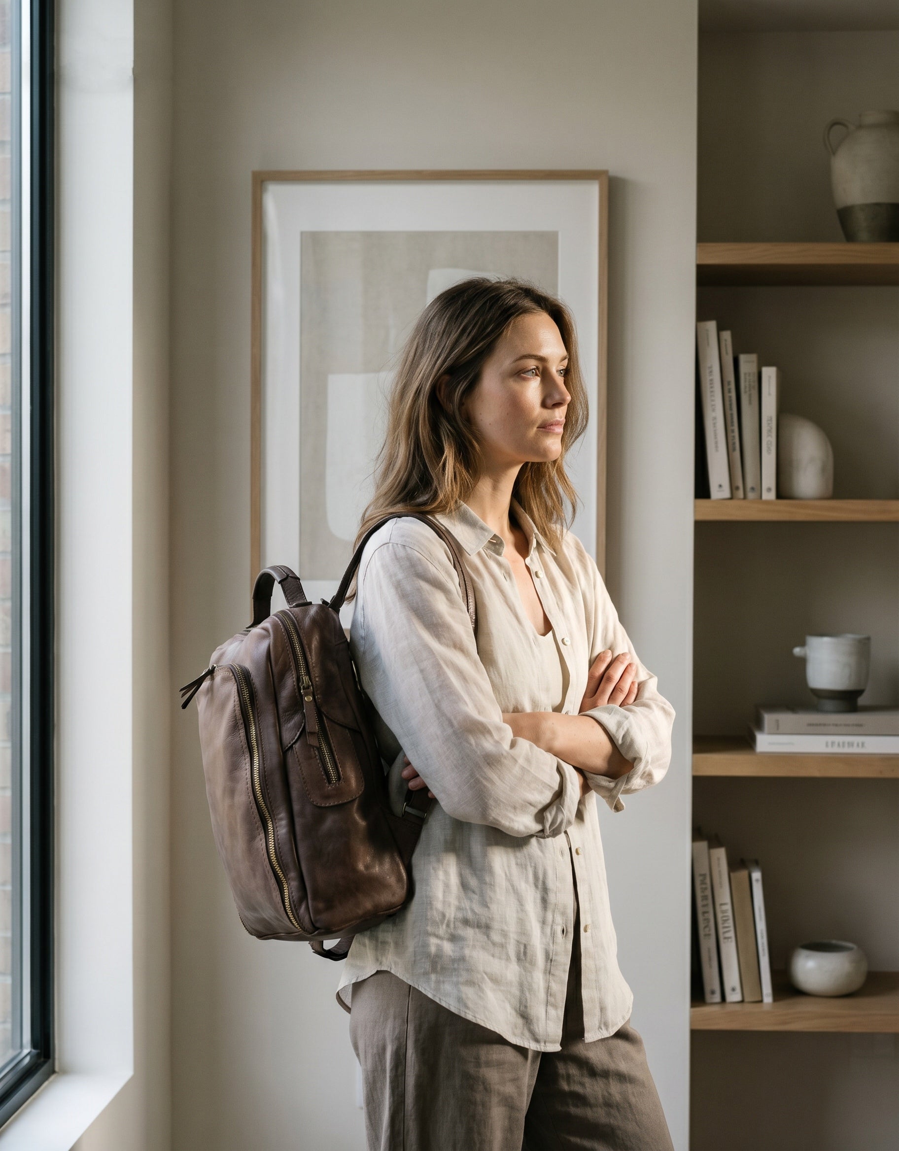 PORTICI● Leder Laptop City Rucksack Vintage für Damen und Herren mit Reißverschlusstaschen Sacktaschen.com