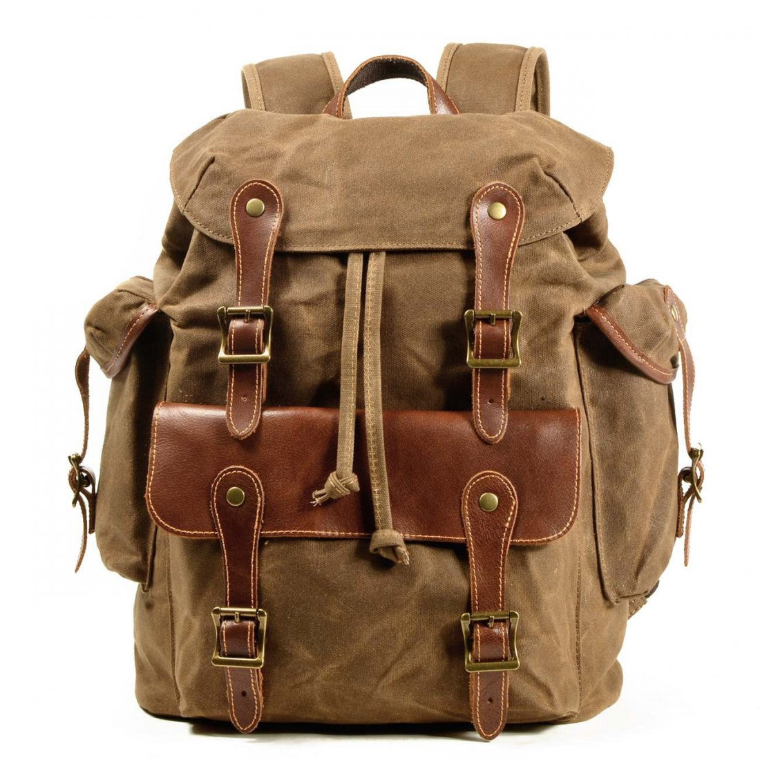 WAX SCOUT™ Mochila bolso grande de lona encerada con piel para hombre y mujer