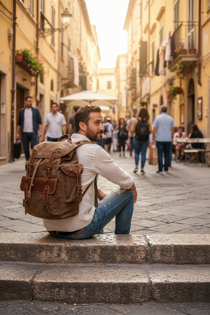 WAX SCOUT™ Groß Rucksack aus gewachste Canvas mit Leder für Damen & Herren Sacktaschen.com