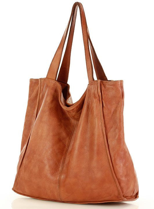 Moderne Leder-Handtasche im Hobo-Chic in der Trendfarbe Cognac aus softem Rindsleder für das perfekte Business-Outfit.