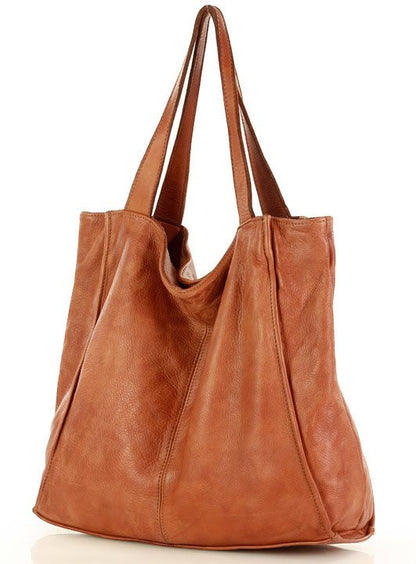 Moderne Leder-Handtasche im Hobo-Chic in der Trendfarbe Cognac aus softem Rindsleder für das perfekte Business-Outfit.