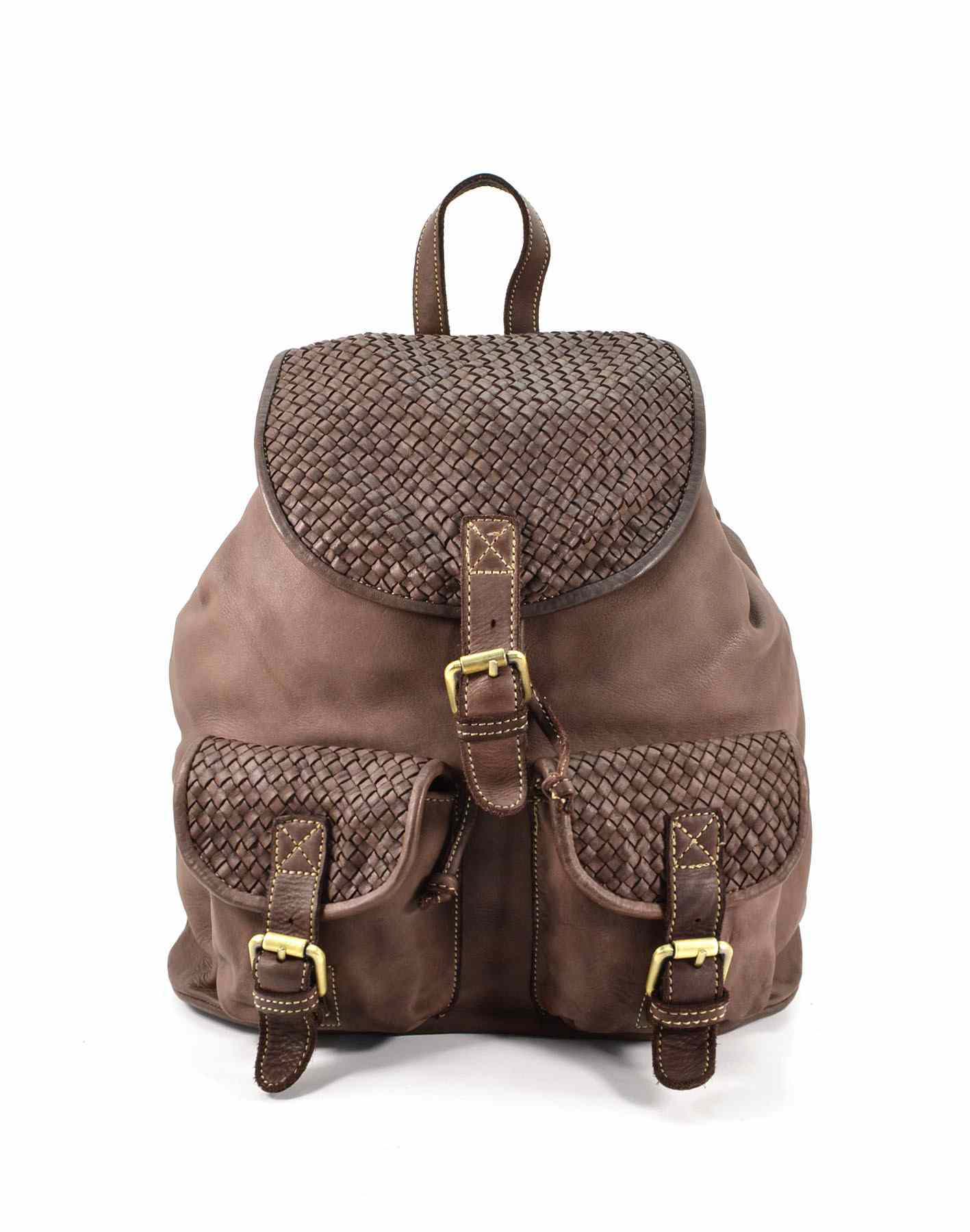 (outlet) APPIA● Medium size classic vintage flap backpack for men and women. Soft Italian leather brown