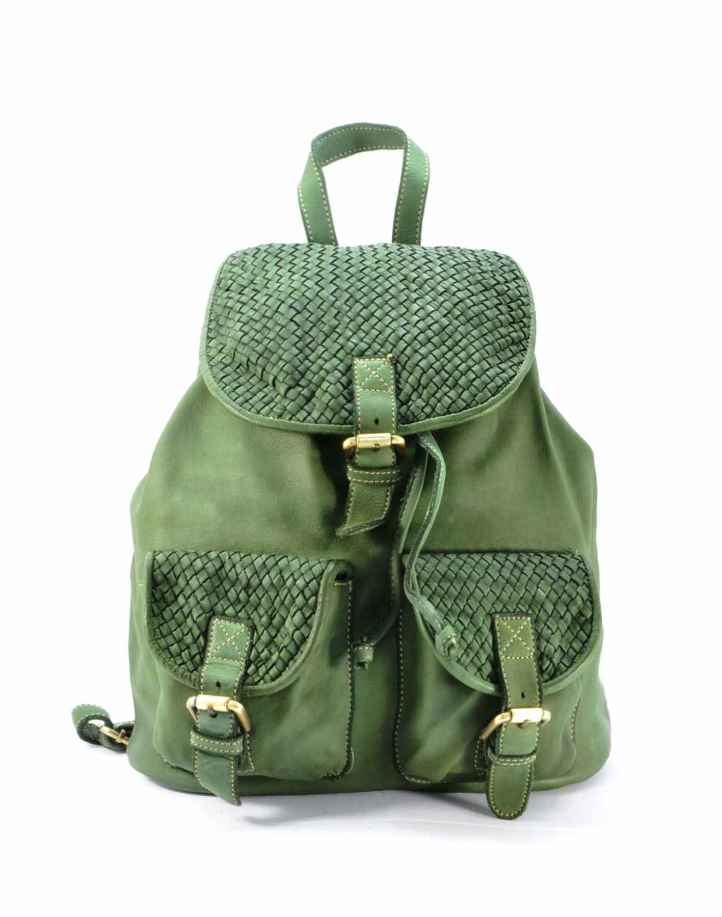 (outlet) APPIA● Medium size classic vintage flap backpack for men and women. Soft Italian leather green