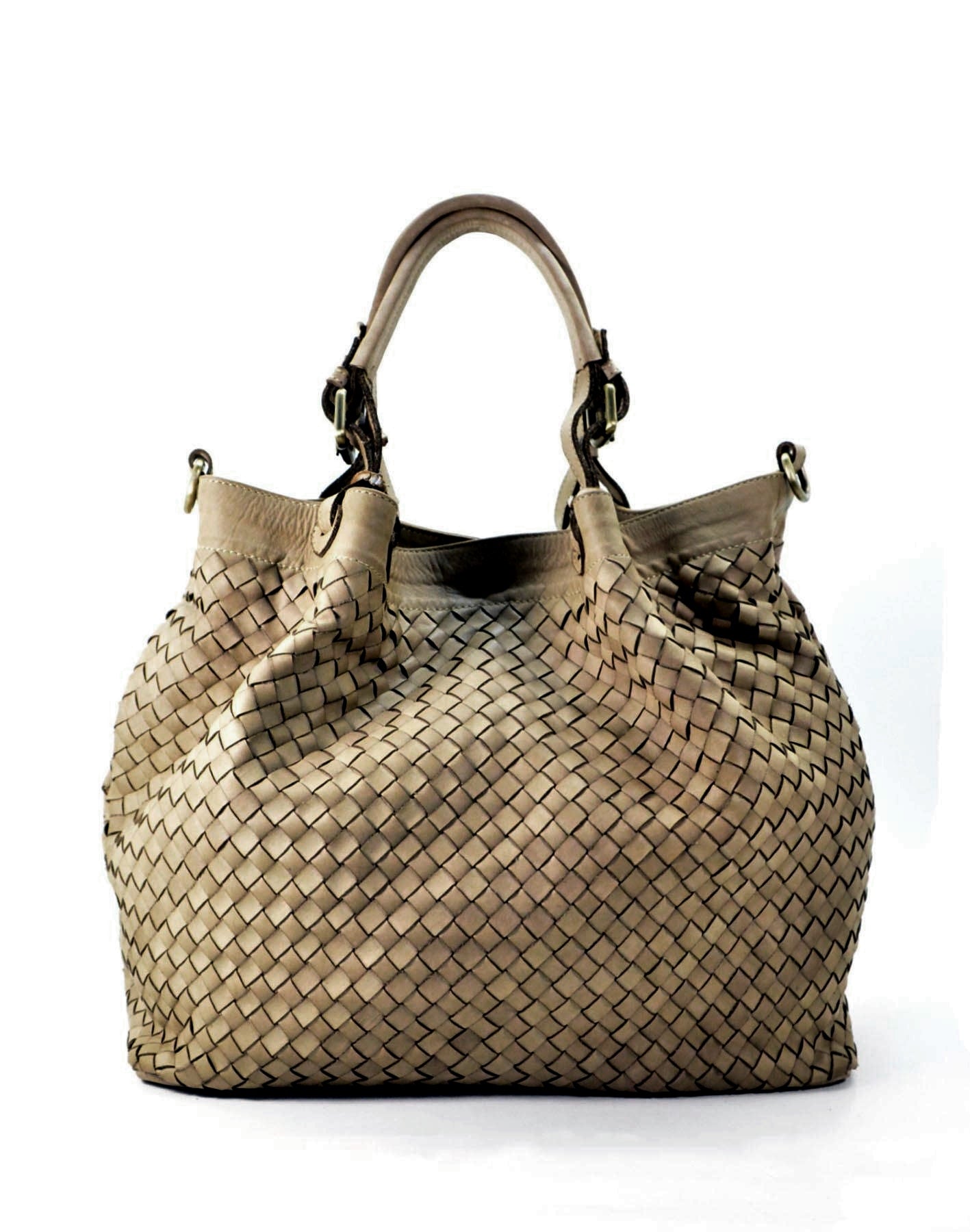 Klassische Leder Geflochtene henkeltasche Damen in beige-taupe, klassischer Flecht-Shopper aus echtem Leder für jeden Tag