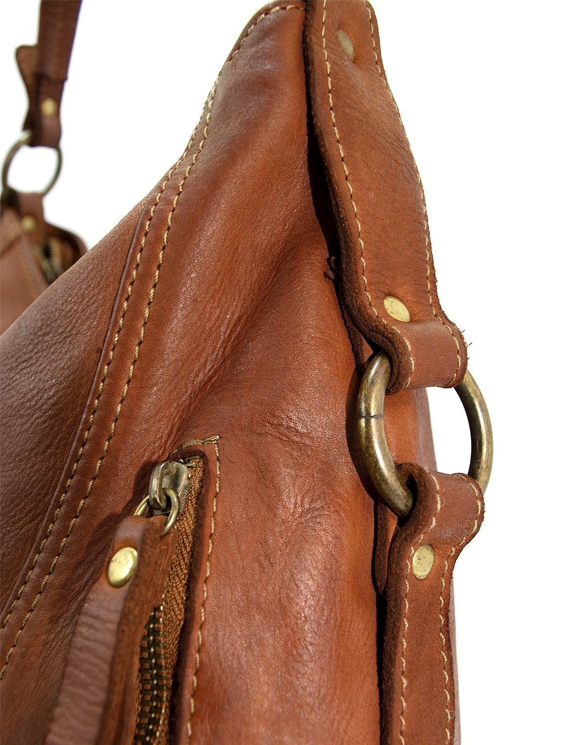 Italienische Leder-Umhängetasche in Cognac-Braun handgefertigt in der Toskana