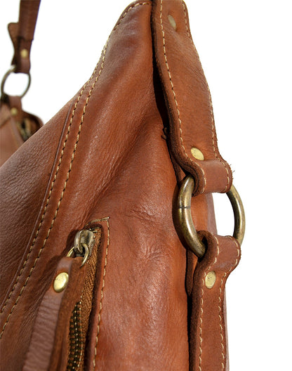 Italienische Leder-Umhängetasche in Cognac-Braun handgefertigt in der Toskana