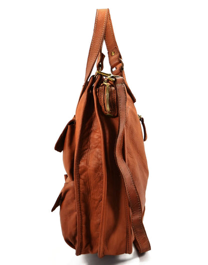 LAVORO™ Leather Tote Work Bag for Women and Men with double Compartment, in Safari style