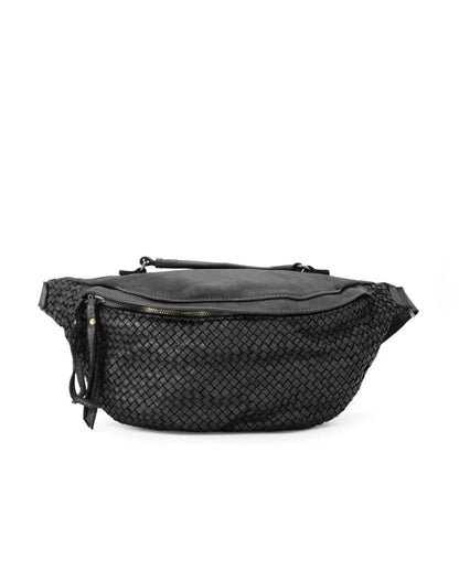 Exklusive Leder-Bauchtasche aus sattem, dunkelbraunem Vintage-Leder mit feiner Natur-Narbung, handgefertigte italienische Crossbody-Tasche für Männer und Frauen.