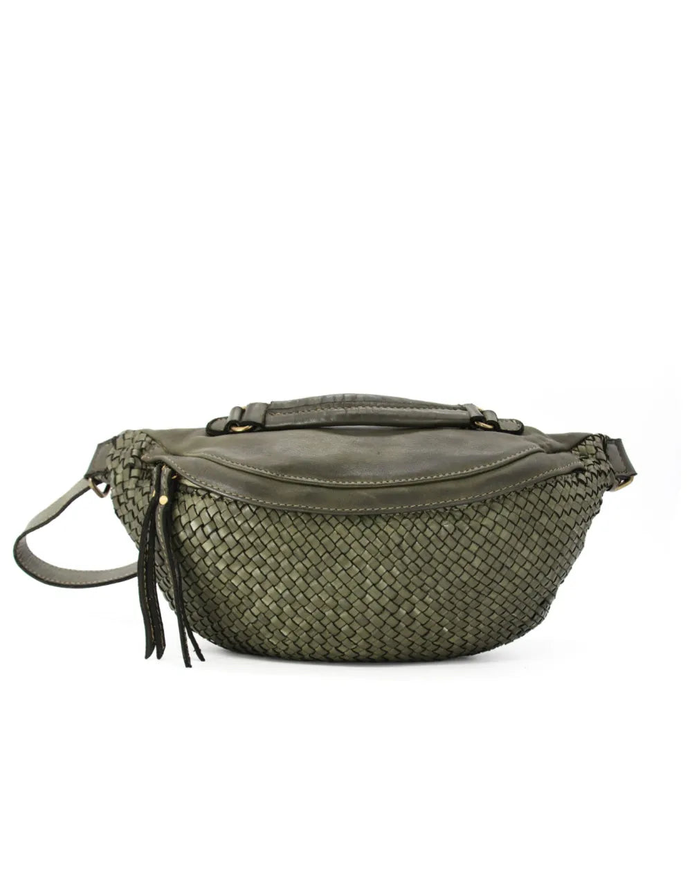 Edle Leder-Bauchtasche in elegantem Olivgrün aus zertifiziertem Echtleder, minimalistische Crossbody-Bag im modernen Military-Chic für modebewusste Damen und Herren.