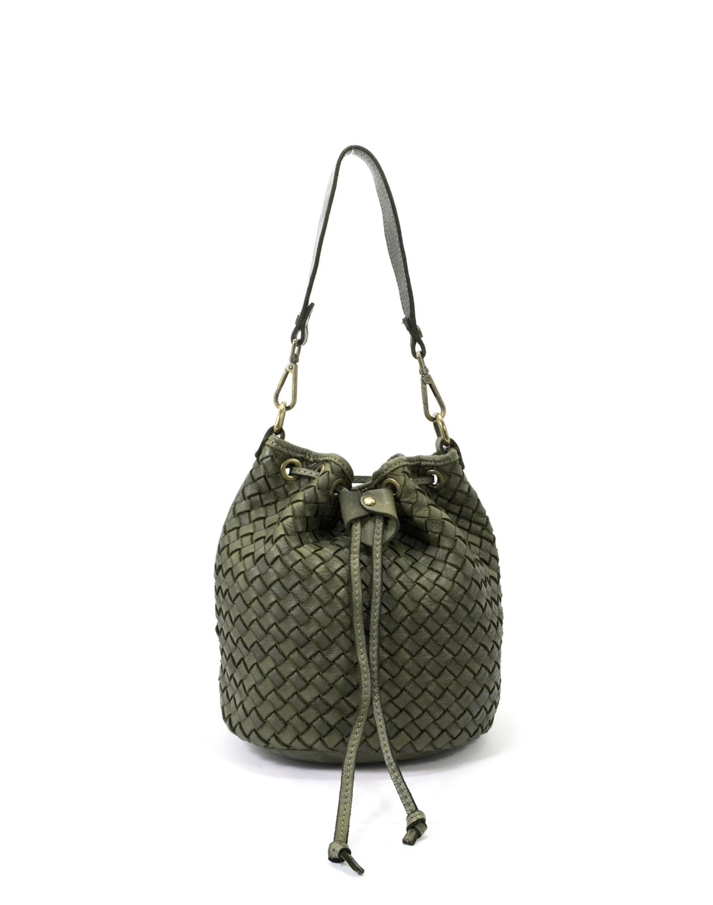 Echtleder Beuteltasche Damen in edlem Salbeigrün / Olivgrün aus geflochtenem Vachetta-Leder für naturnahe Vintage-Looks