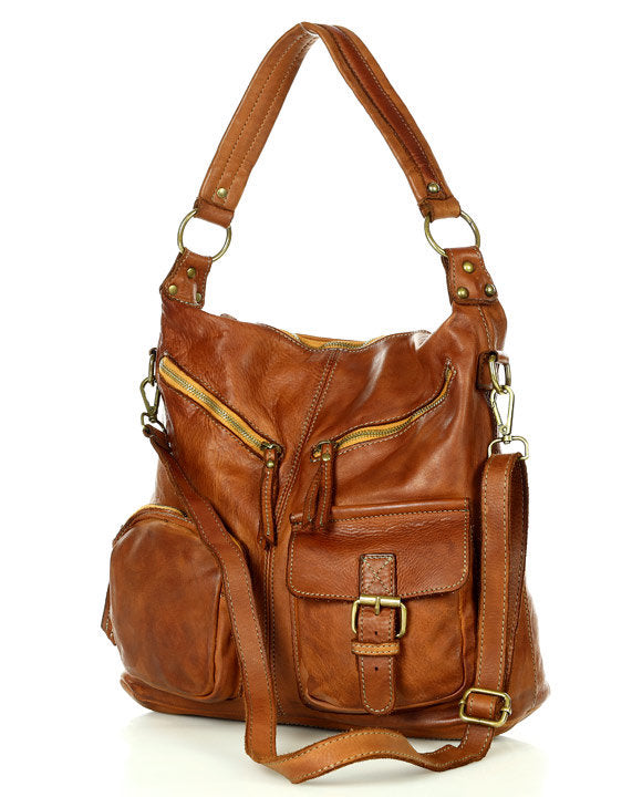 Leder Schultertasche Damen cognac braun – Zeitloses Design & Funktionalität handgearbeitet aus italienischem Echtleder