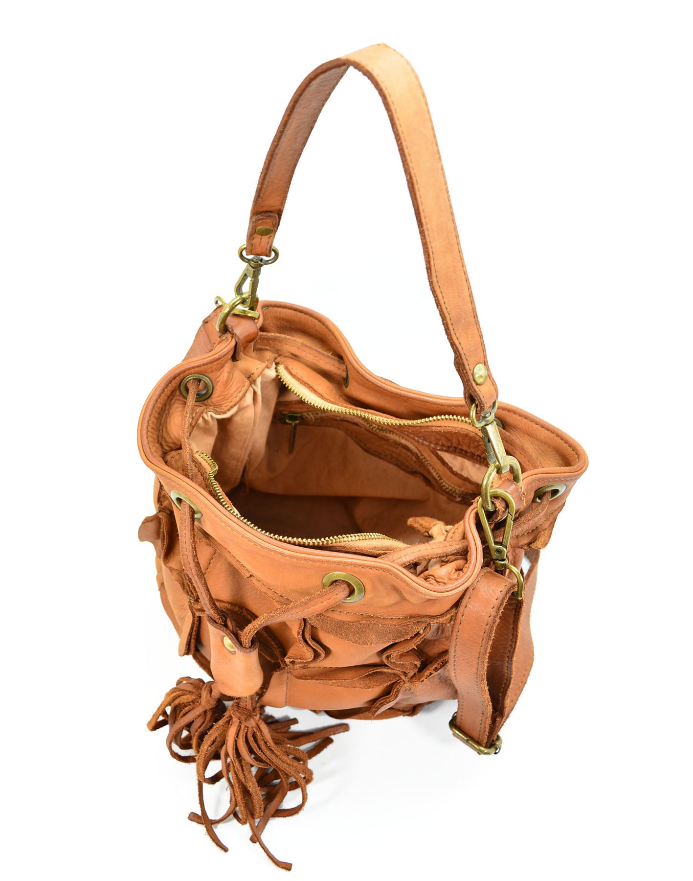 Kleine Bucket Bag Damen aus Echtleder von innen mit hochwertigem Baumwollstoff-Futter, Reißverschlussfach und zwei praktischen Steckfächern