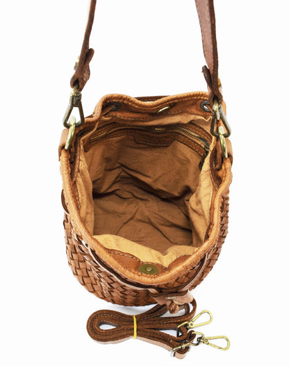 Kleine Bucket Bag Damen von innen mit hochwertigem Baumwollstoff-Futter, Reißverschlussfach und zwei praktischen Steckfächern