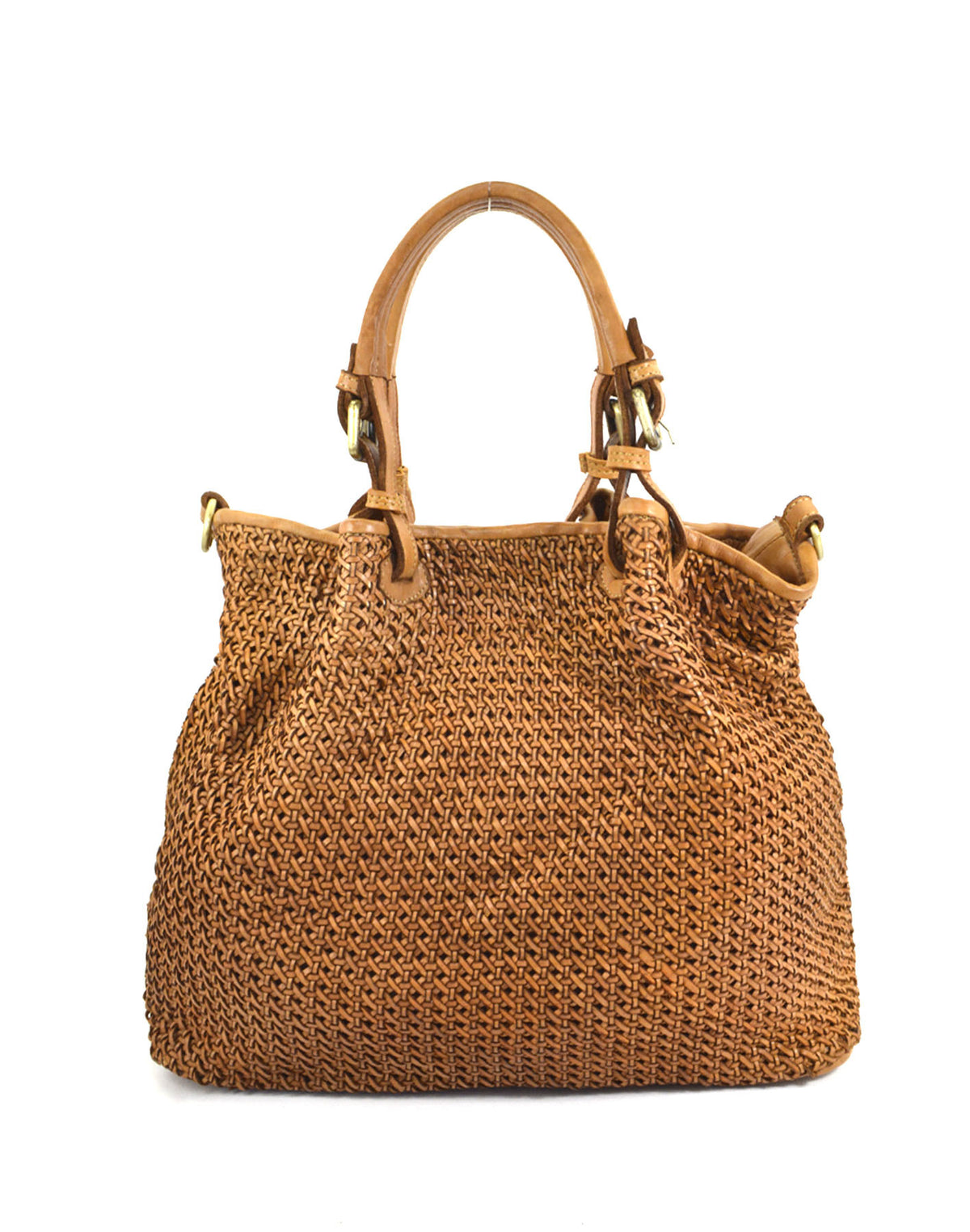Geflochtene Handtasche für Damen in Cognac aus Echtleder