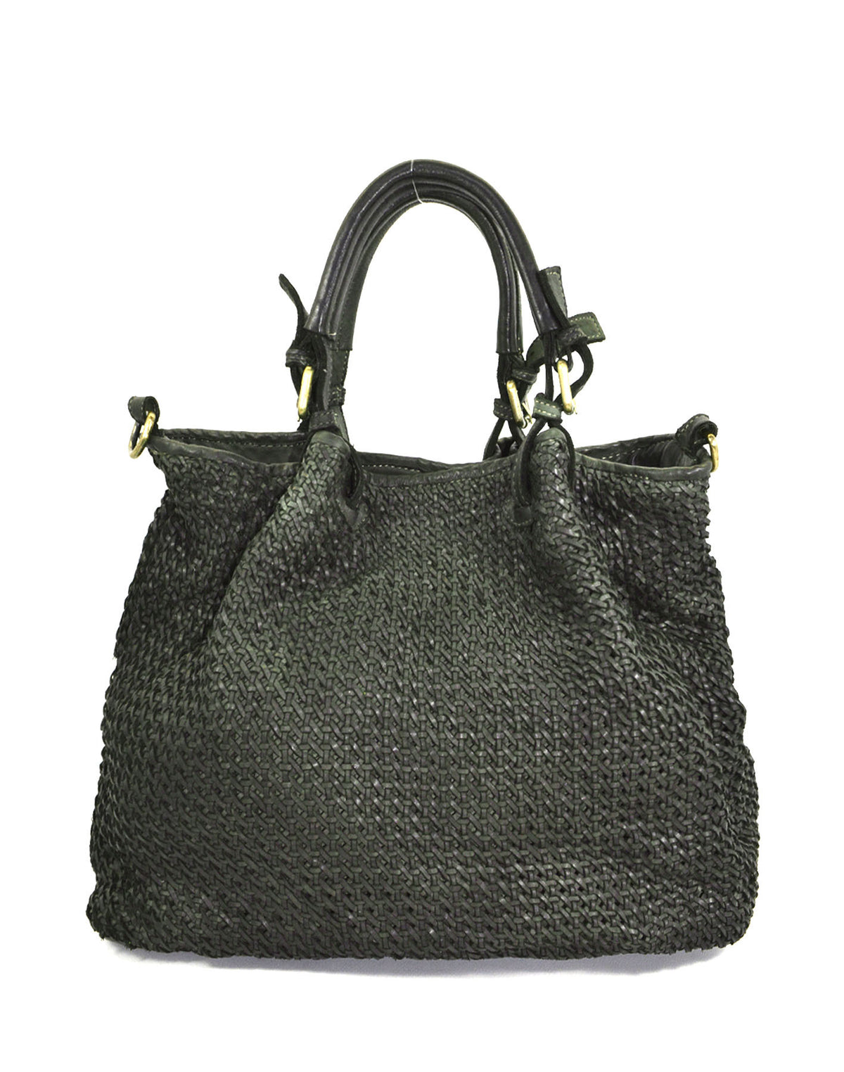 Italienische Lederhandtasche für Damen mit abnehmbarem Schulterriemen - grune