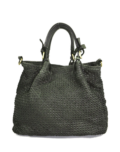 Italienische Lederhandtasche für Damen mit abnehmbarem Schulterriemen - grune
