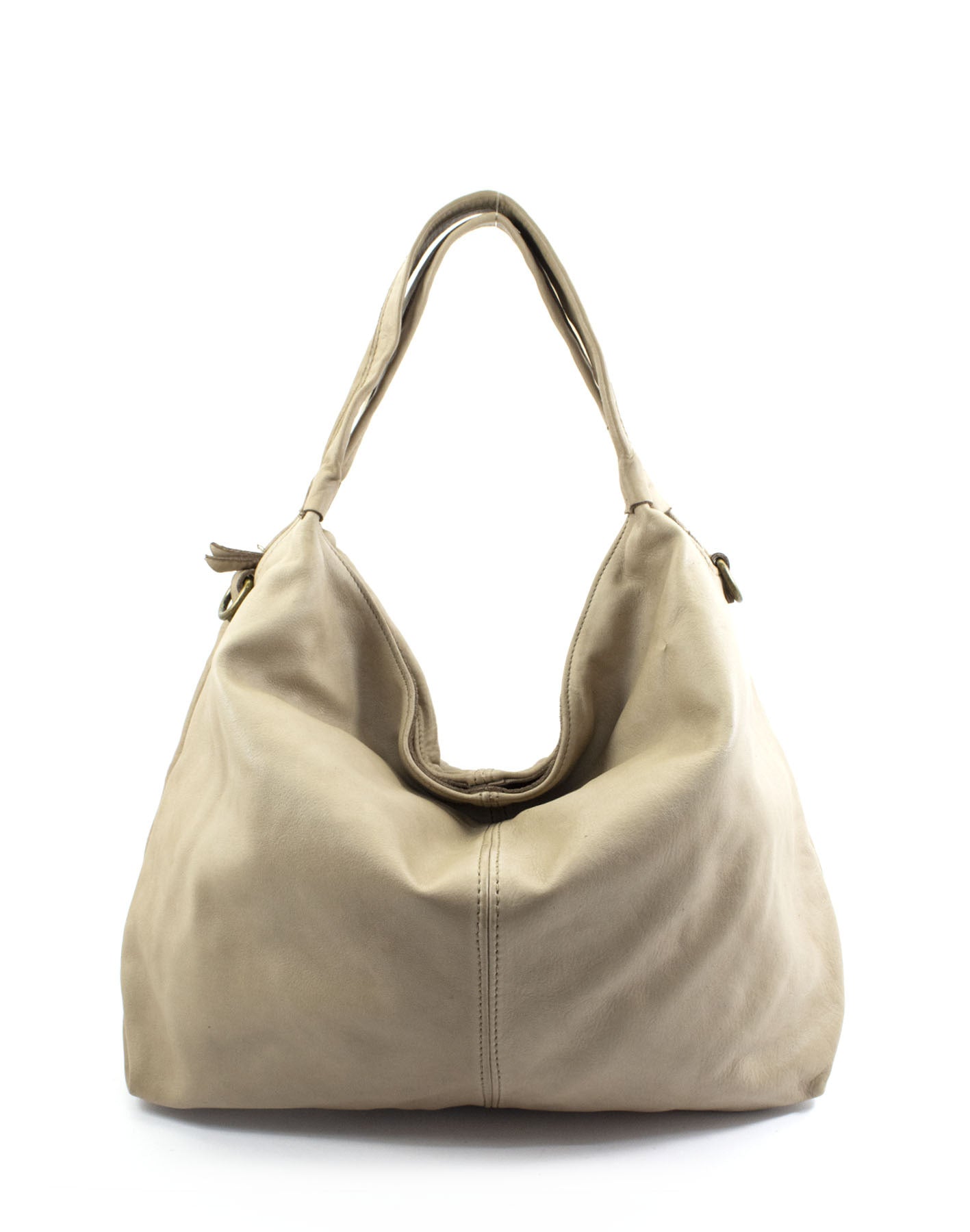 Leder Hobo Bag Damen Beuteltasche Calcione in Beige, stilvolle Handtasche aus echtem Leder im minimalistischen Stil