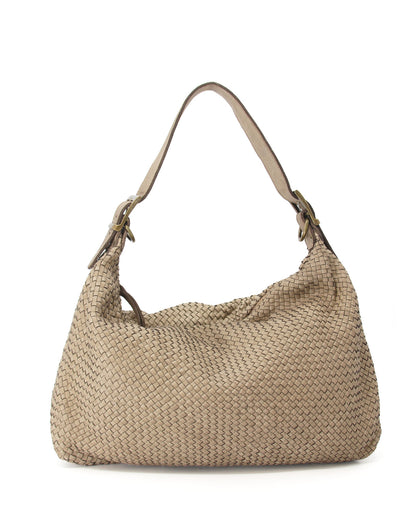 MONERA HOBO XL Damen-Hobo-Tasche aus weichem geflochtenem italienischem Kalbsleder in beige