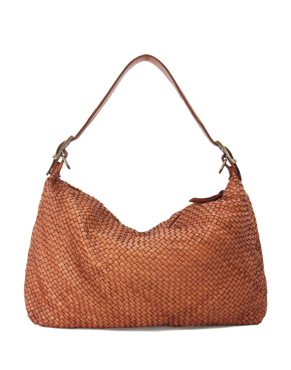 cognac braun Große Hobo-Tasche für Damen MONERA HOBO XL aus geflochtenem italienischem Kalbsleder