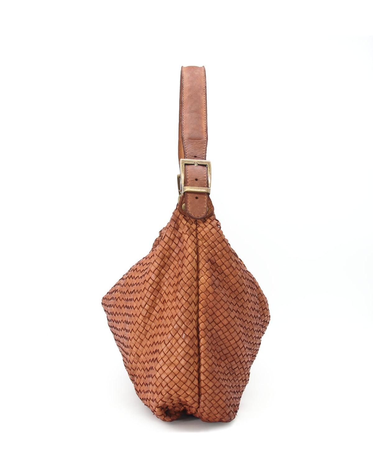 Große Damen-Schultertasche MONERA HOBO XL aus geflochtenem Echtleder in cognac brun