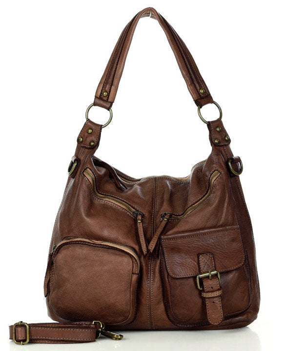 braun (EXPRESS) GARDA● Leder Beuteltasche - Schultertasche für aktive Damen Sacktaschen.com