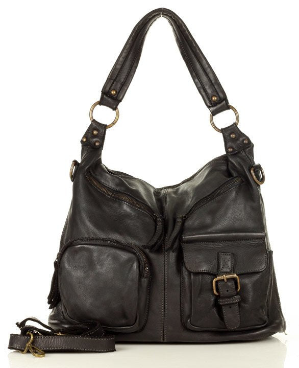 schwarz (EXPRESS) GARDA● Leder Beuteltasche - Schultertasche für aktive Damen Sacktaschen.com