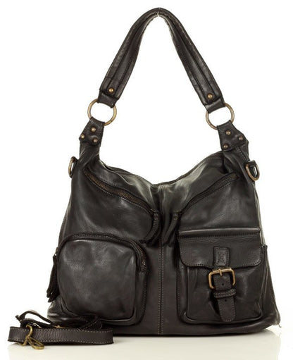 schwarz (EXPRESS) GARDA● Leder Beuteltasche - Schultertasche für aktive Damen Sacktaschen.com