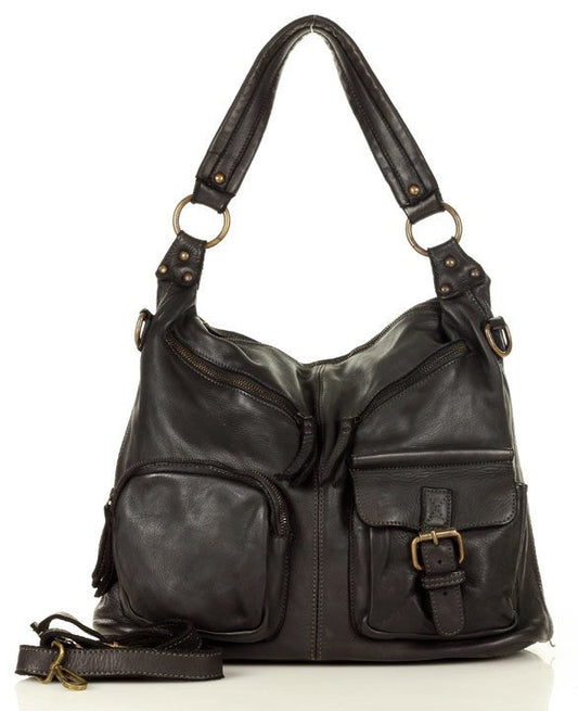 schwarz (EXPRESS) GARDA● Leder Beuteltasche - Schultertasche für aktive Damen Sacktaschen.com