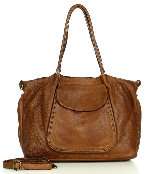 Vegetabil gegerbtes Leder Shopper Damen Braun weiches italienisches Rindleder Detailansicht