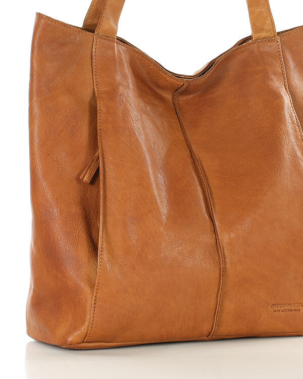 Cognac-colored leather shopper bag for women – elegant hobo bag made of Italian calf leather