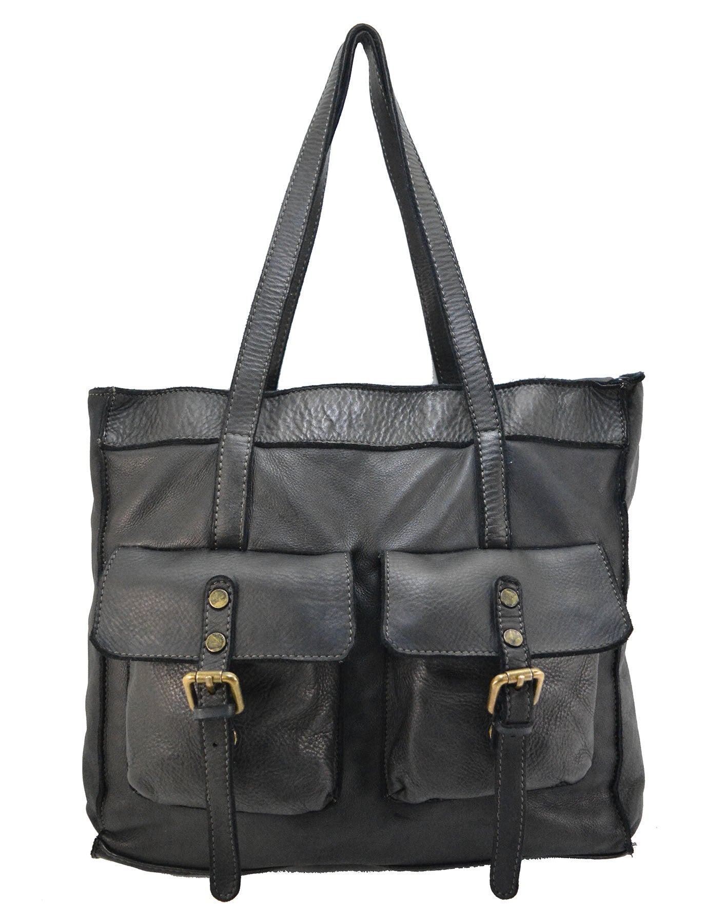 Schwarze Echtleder Tote Bag Damen für Business und Büro, handgefertigt in Italien, zeitloses Design mit sicherem Reißverschluss für Laptops.